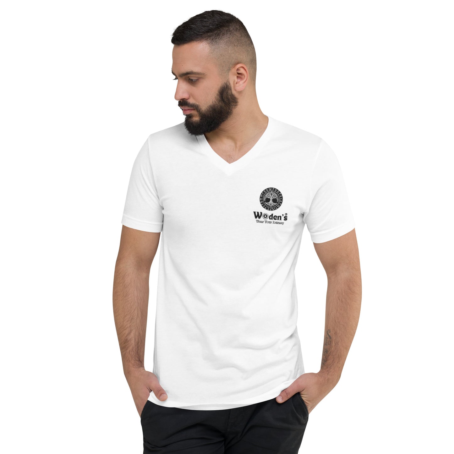 Woden's® Short Sleeve V-Neck T-Shirt, Black or White | Unisex